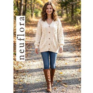 Neuflora Women's Cream Cable Knit Cardigan